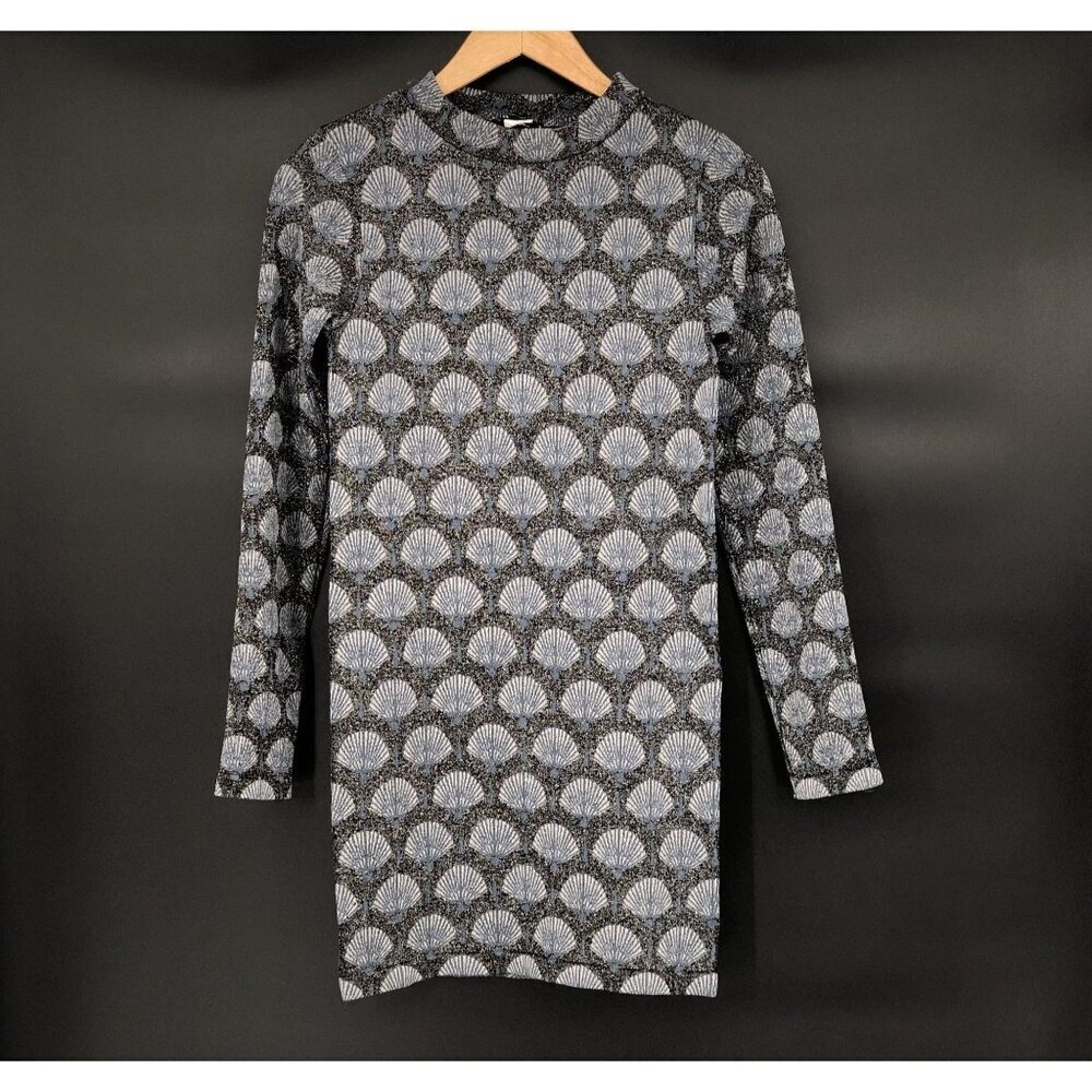 Zara Women's Long Sleeve Open Back Mini Dress L Gray Blue Modern Going Out Party